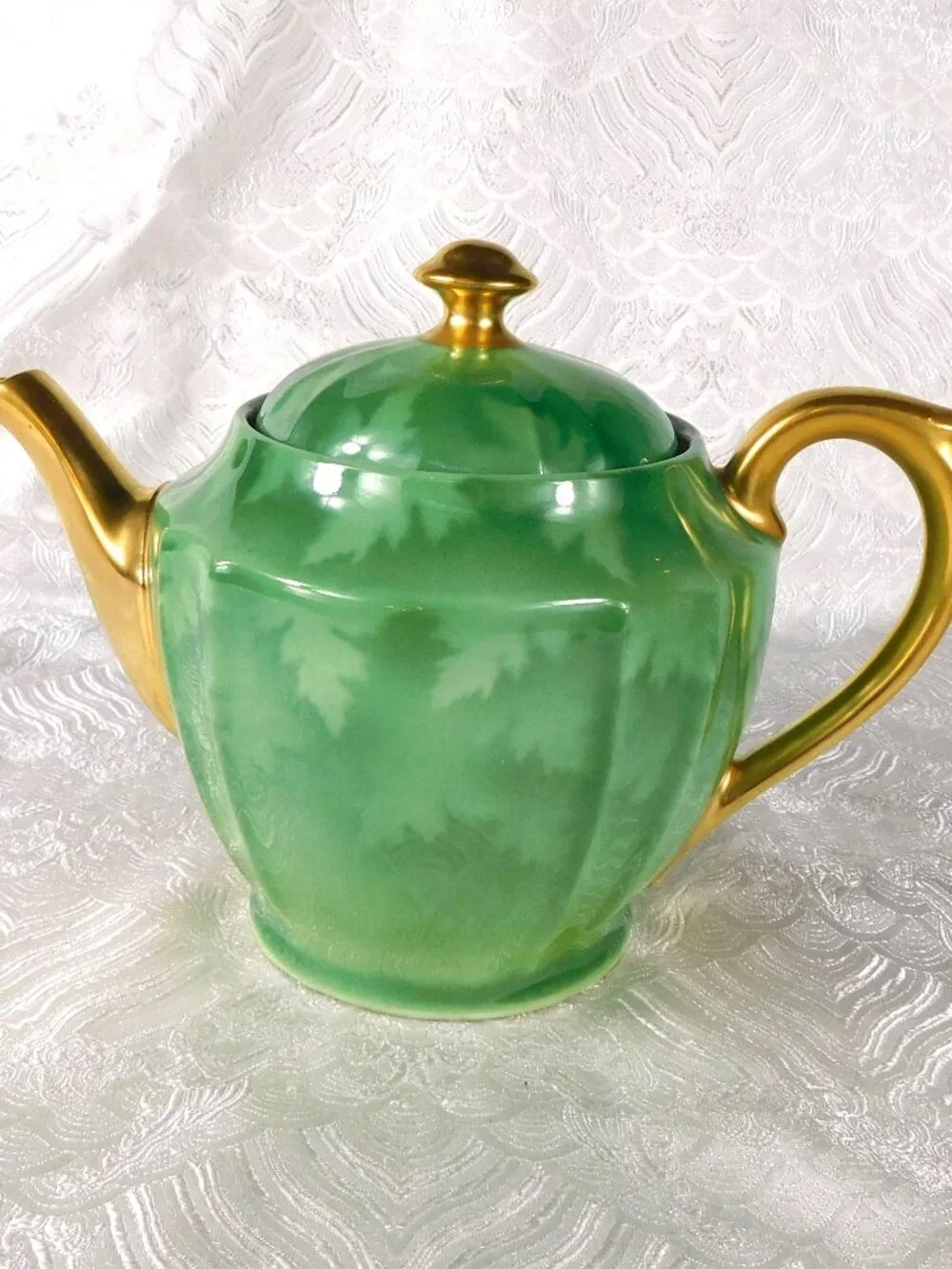 Green Pickard Teapot with Sugar Bowl, Creamer and Five Cups  # 27424